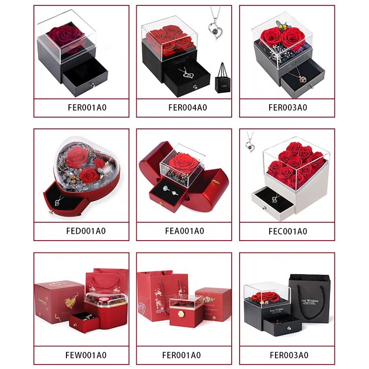 Wholesale 2025 Valentine's Day Forever Preserved Flower Gift With I Love YOU Heart Necklace In Rotating Eternal Rose Jewelry Box
