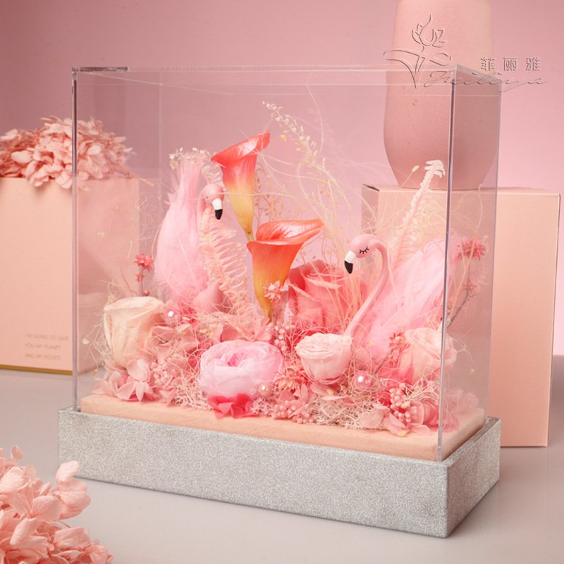 Valentines Day Gift Eternal Flower Swan Preserved Rose Acrylic Gift Box Gifts for Mom Women
