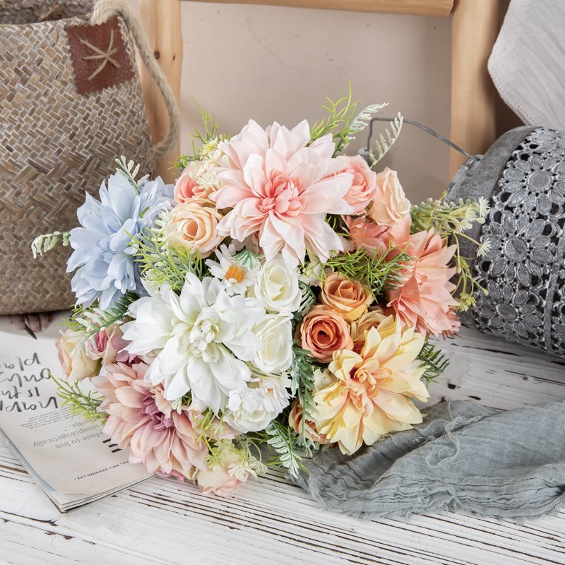 MW66793 Cheap Low MOQ Silk Artificial Flower Dahlia Bouquet for Home Party Wedding Centerpieces Table Decorations
