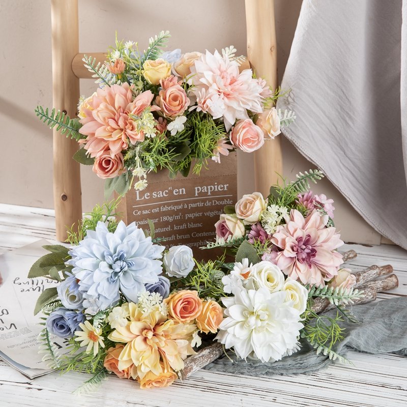 MW66793 Cheap Low MOQ Silk Artificial Flower Dahlia Bouquet for Home Party Wedding Centerpieces Table Decorations
