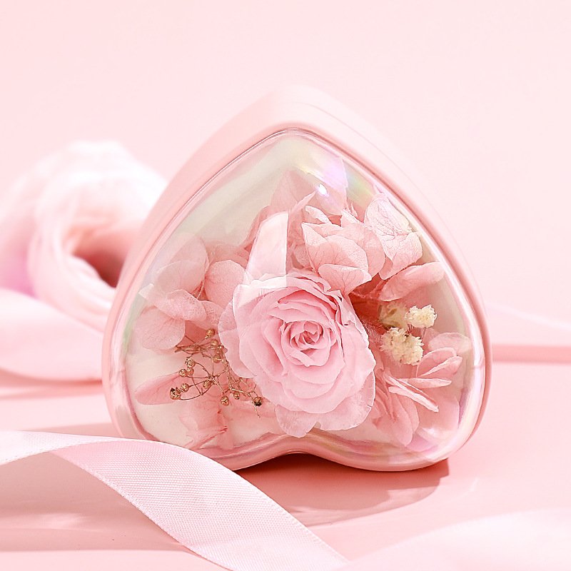Valentines Mother Day Eternal Rose Preserved Rose Flowers In a Acrylic Box Preserved Roses With Love You Necklace Gift Set