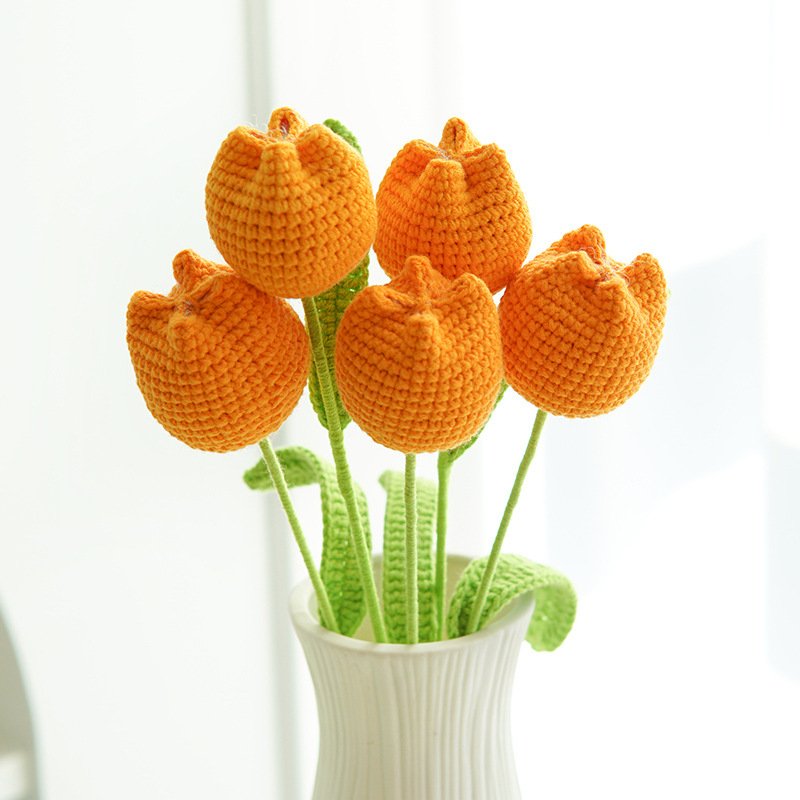 Handmade bouquet finished combed cotton artificial flower Tulip preserved flower gift woven flower