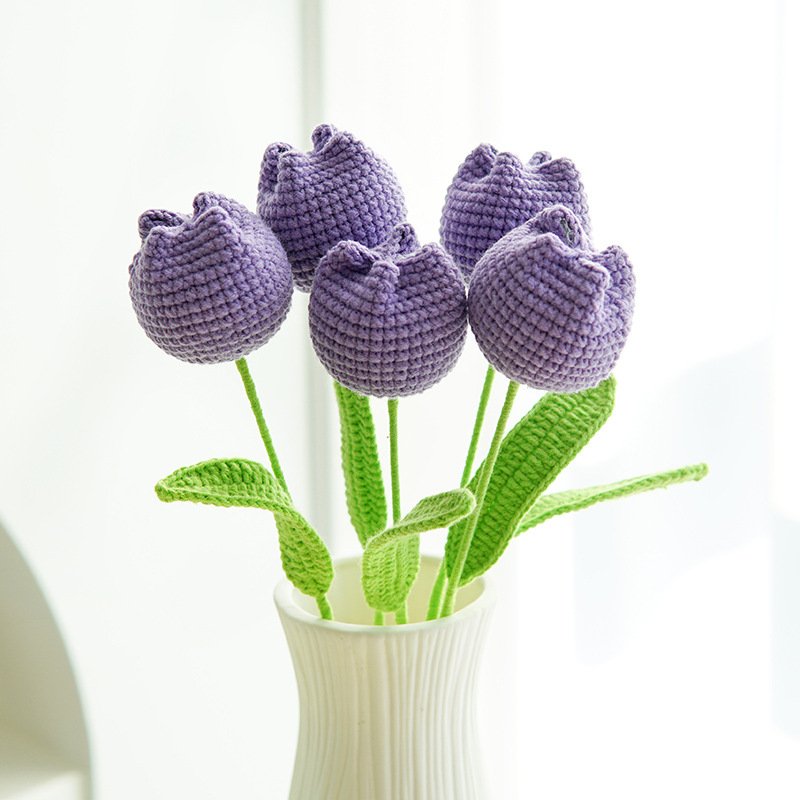 Handmade bouquet finished combed cotton artificial flower Tulip preserved flower gift woven flower
