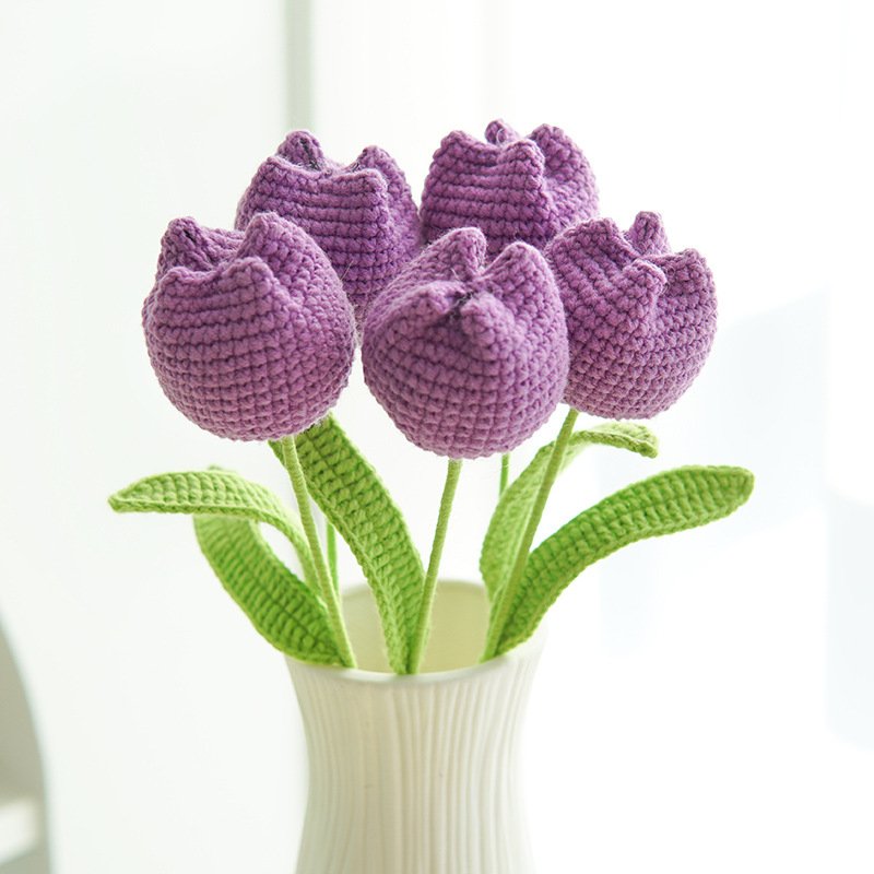 Handmade bouquet finished combed cotton artificial flower Tulip preserved flower gift woven flower
