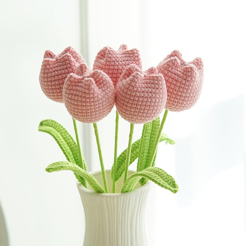 Handmade bouquet finished combed cotton artificial flower Tulip preserved flower gift woven flower