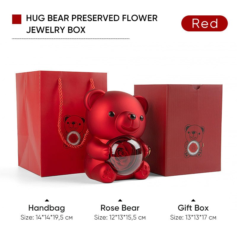 Wholesale long lasting eternal flower preserved roses in teddy bear shape jewelry box with i love u necklace for valentine's day