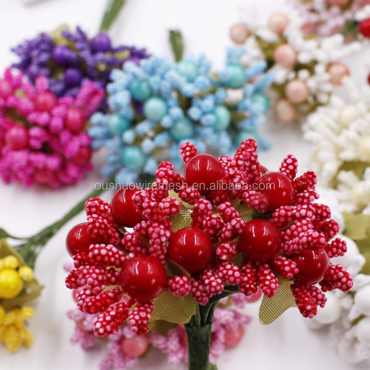 Mini Artificial Pip Berries Stem Bunch Foam Fruit Flower Stamens