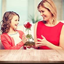 Eternal Life Rose Magic Rose Silk Rose Glass Dome with LED Light Pine Base For Ladies Valentine's Day Christmas Anniversary