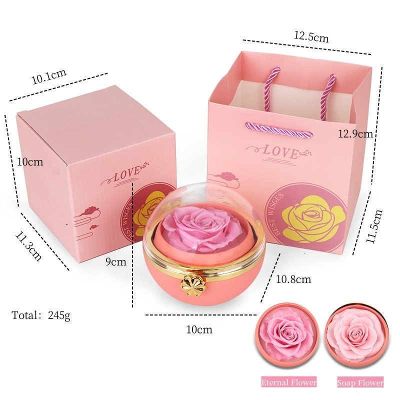 Customisable Preserved Flower Necklace Ring Gift Jewelry Box For Valentine's Day Circular Rose Rotating Ring Box