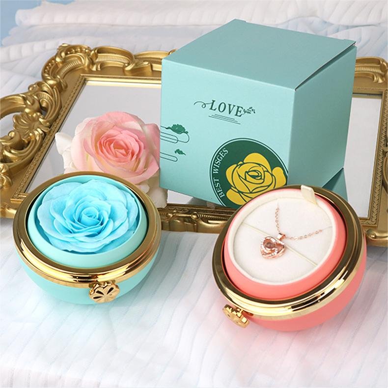 Customisable Preserved Flower Necklace Ring Gift Jewelry Box For Valentine's Day Circular Rose Rotating Ring Box