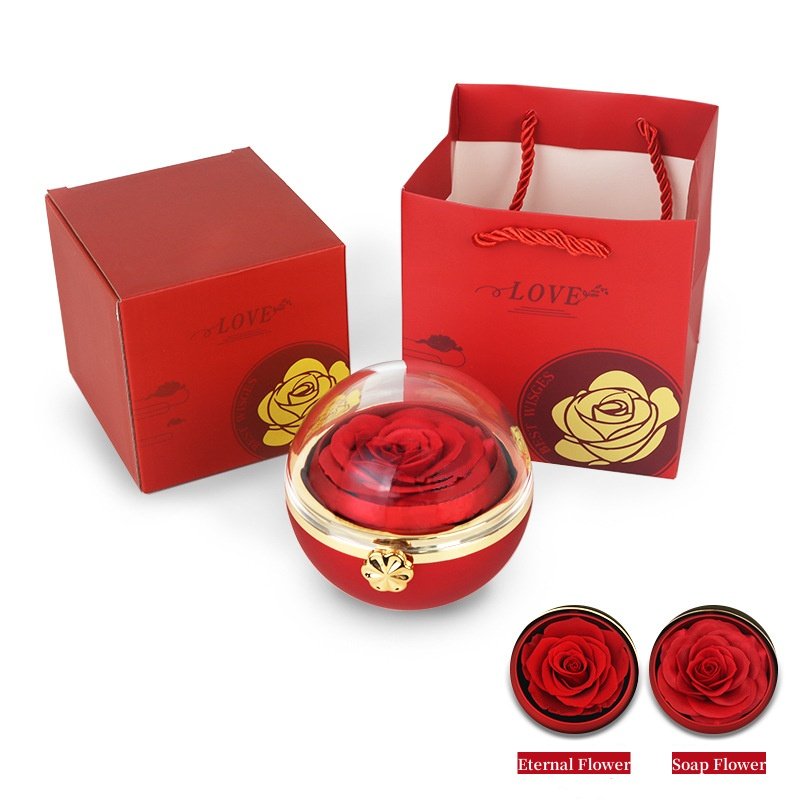 Customisable Preserved Flower Necklace Ring Gift Jewelry Box For Valentine's Day Circular Rose Rotating Ring Box