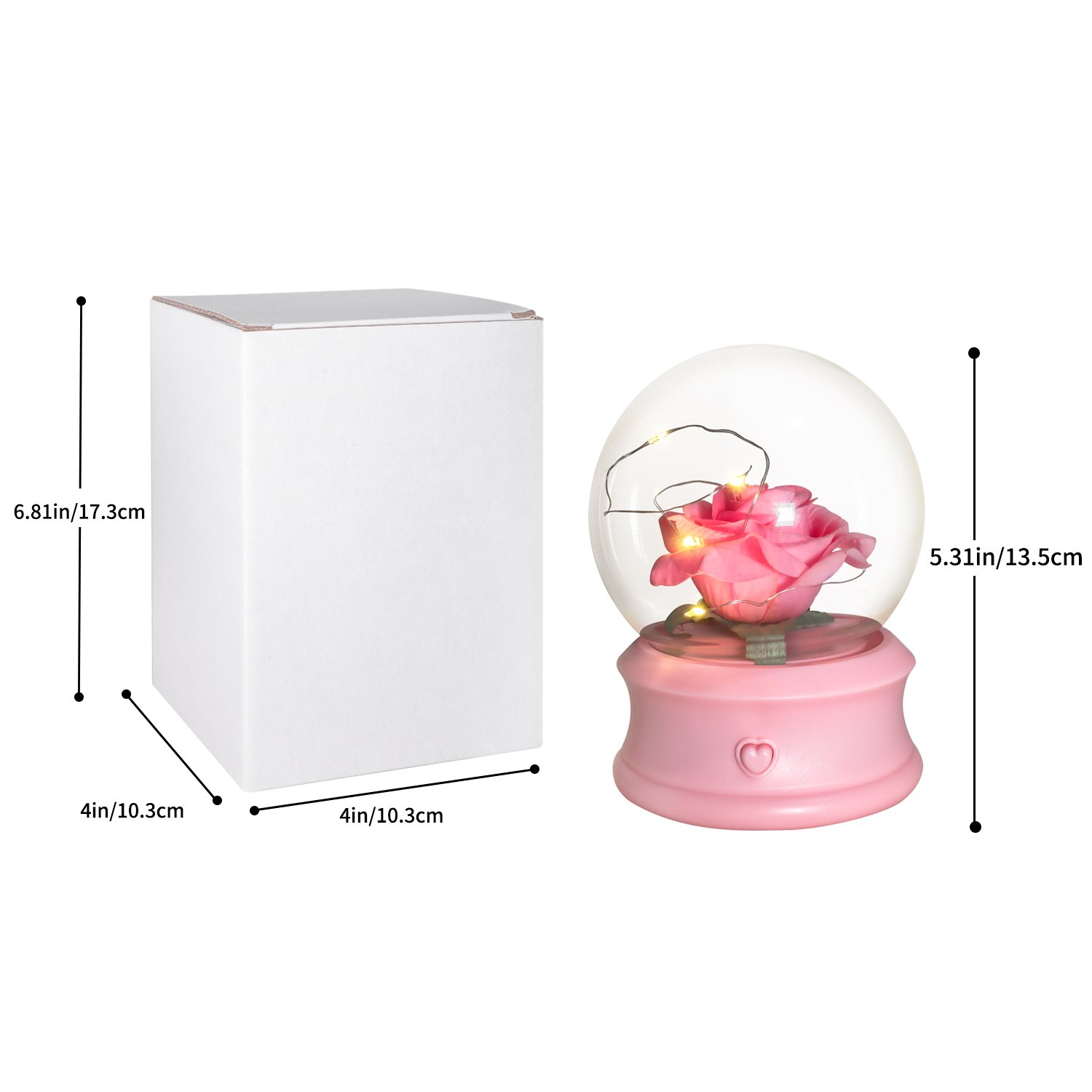 Christmas Valentines Day Gift Led Light Cute Music Box Soap Flower Artificial Preserved Roses in Glass Dome Gifts for Mom Women