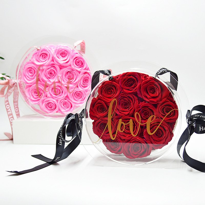 BLH High grade Quality acrylic Box round gift boxes flower for Mother's Day rose flowers packing Preserved flower decorative