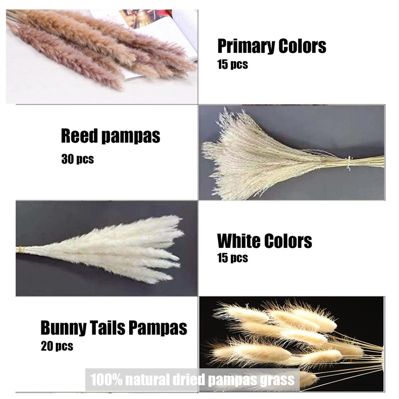 80pcs Fluffy Dried Flowers Pampas 17.5 inch Natural Dried Pampas Grass Bouquet for Home Decor Wedding Boho Deco