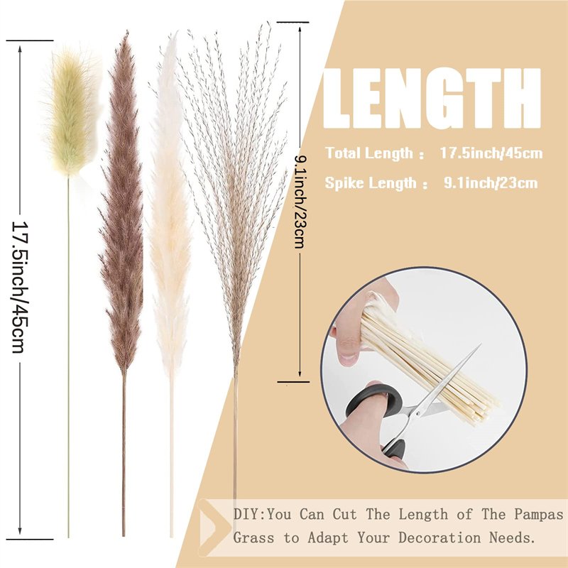 80pcs Fluffy Dried Flowers Pampas 17.5 inch Natural Dried Pampas Grass Bouquet for Home Decor Wedding Boho Deco