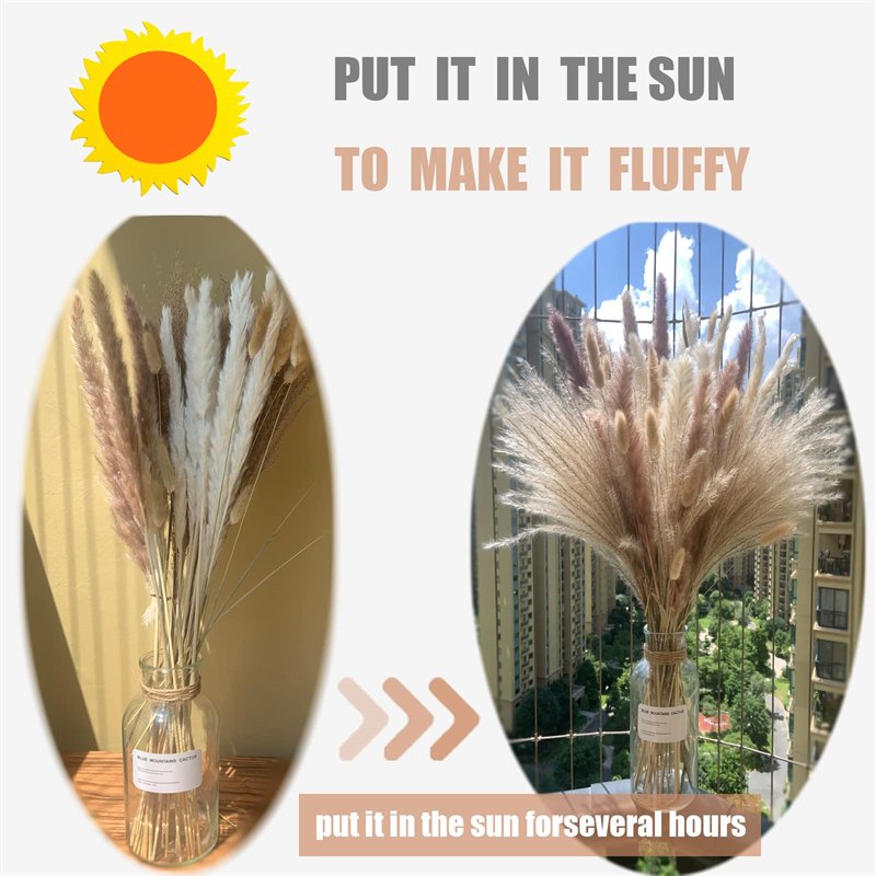 80pcs Fluffy Dried Flowers Pampas 17.5 inch Natural Dried Pampas Grass Bouquet for Home Decor Wedding Boho Deco