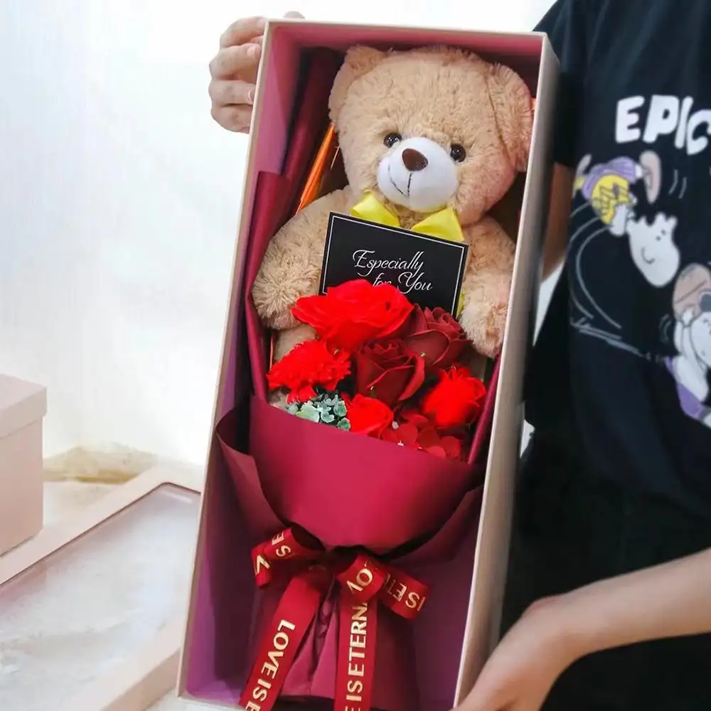 2024 New Fashion Gifts Preserved Rose with Teddy Bear for girlfriend gift soap flower rose bouquet