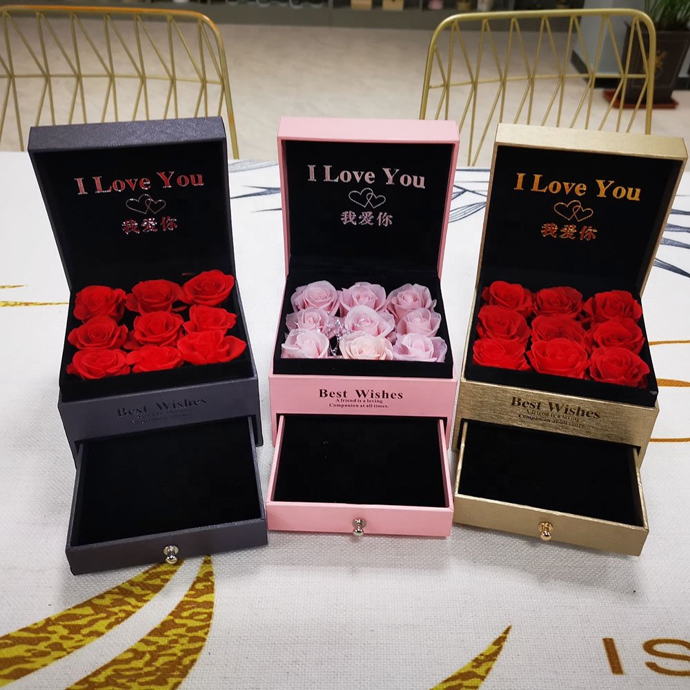 China Factory Wholesale Preserved Flowers Roses Box Jewelry Box Flower Gift for Mothers Day Christmas