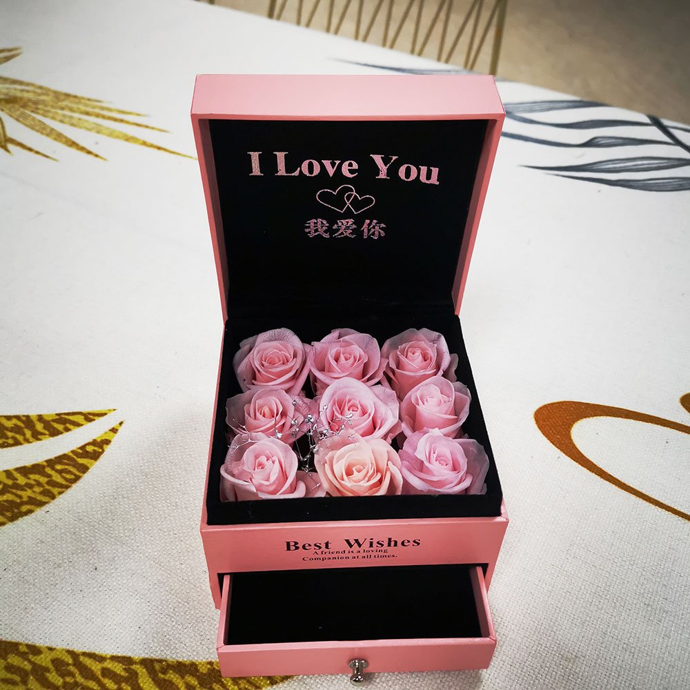 China Factory Wholesale Preserved Flowers Roses Box Jewelry Box Flower Gift for Mothers Day Christmas