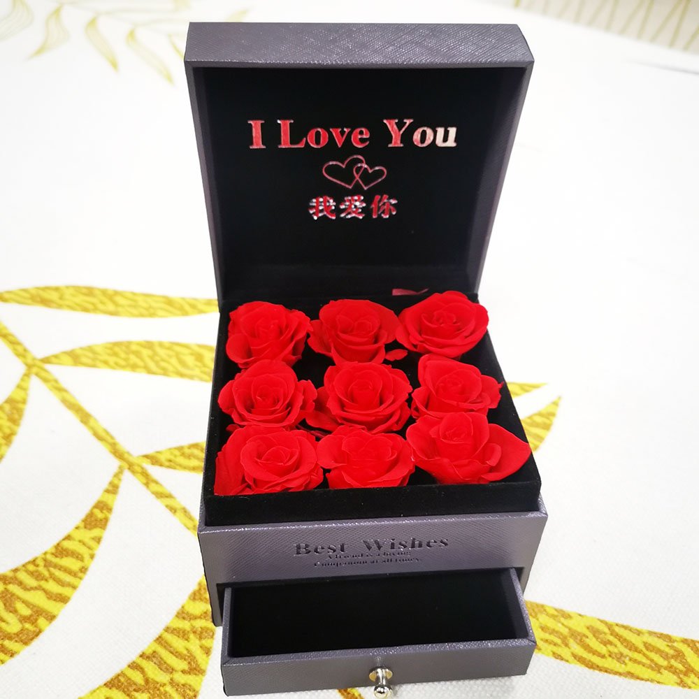 China Factory Wholesale Preserved Flowers Roses Box Jewelry Box Flower Gift for Mothers Day Christmas