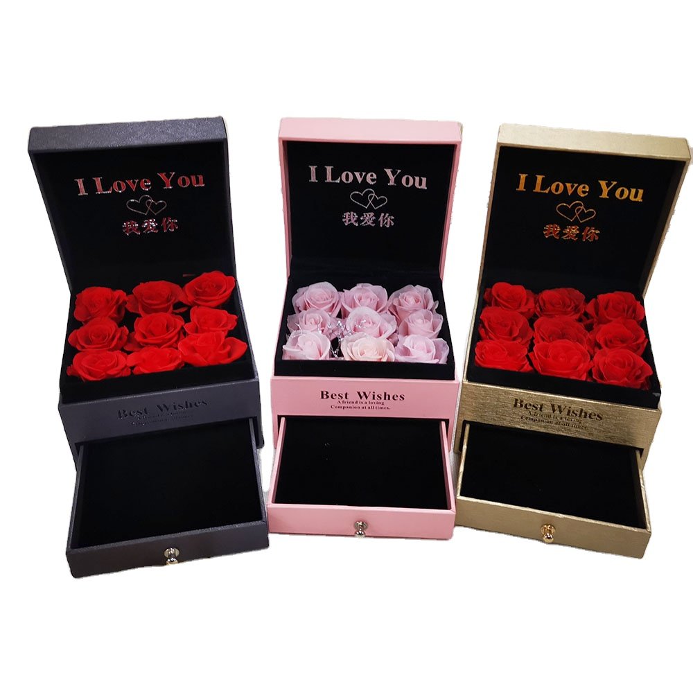 China Factory Wholesale Preserved Flowers Roses Box Jewelry Box Flower Gift for Mothers Day Christmas