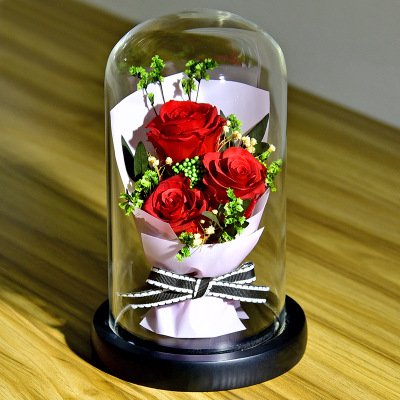 BLH Christmas Gift 2021Red Pink Blue Roses Color Glass Preserved Flower Bouquet Best gift for Valentine's day