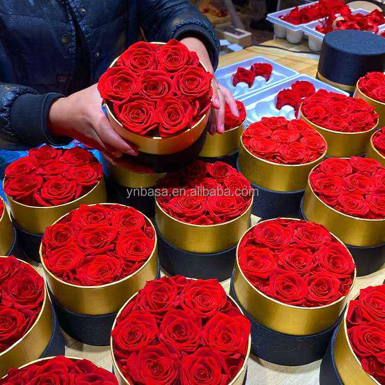 Wholesale Mother's Day Immortal Eternas Rosas Real preserved rose flower head box for decoration Forever Eternal Roses in Box