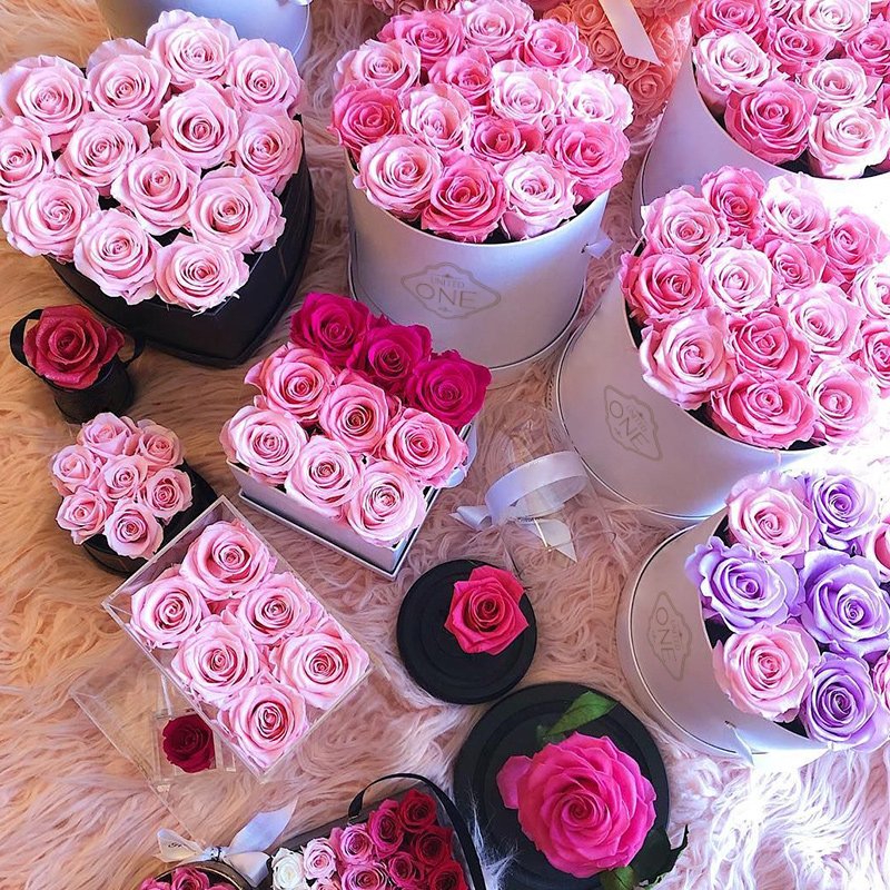 UO Customized Letter Forever Roses Box Flowers Eternal Rose Preserved Flower Gift In Hat Box For Girlfriend Mothers Anniversary