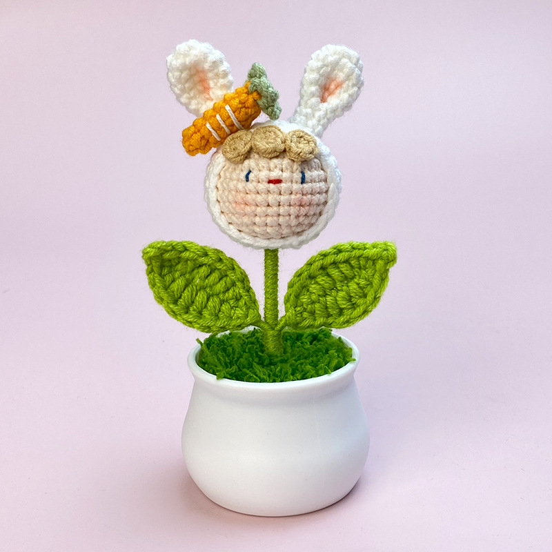 Flowers Artificial Crochet Flower Pot Home Ornaments Knit Flowers Brooch
