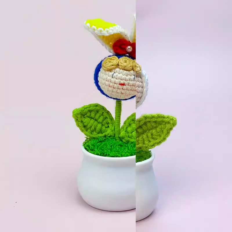 Flowers Artificial Crochet Flower Pot Home Ornaments Knit Flowers Brooch