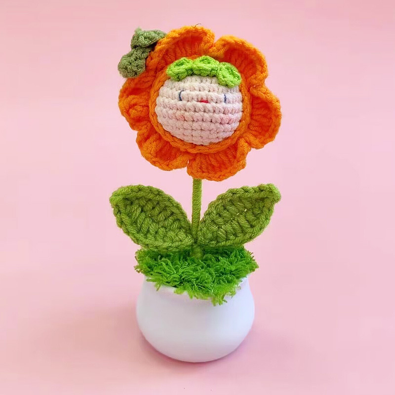Flowers Artificial Crochet Flower Pot Home Ornaments Knit Flowers Brooch