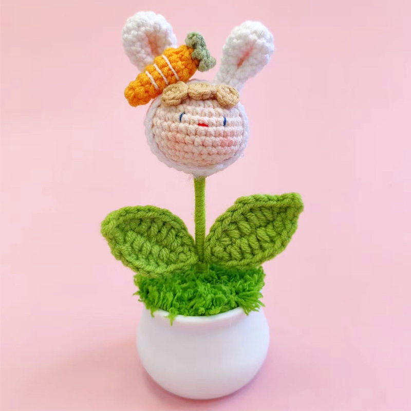 Flowers Artificial Crochet Flower Pot Home Ornaments Knit Flowers Brooch