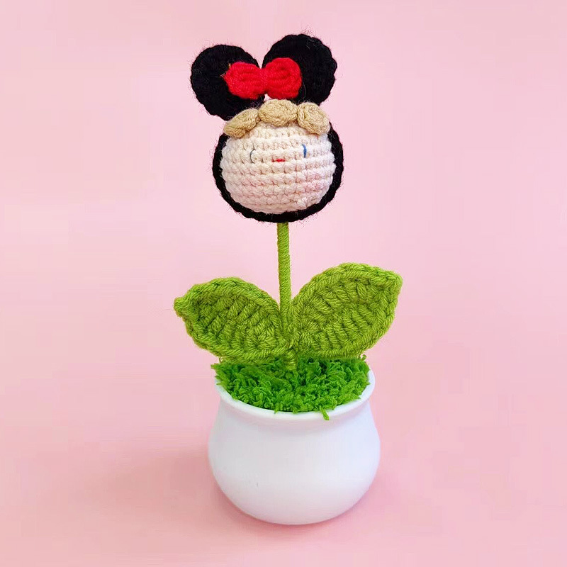 Flowers Artificial Crochet Flower Pot Home Ornaments Knit Flowers Brooch