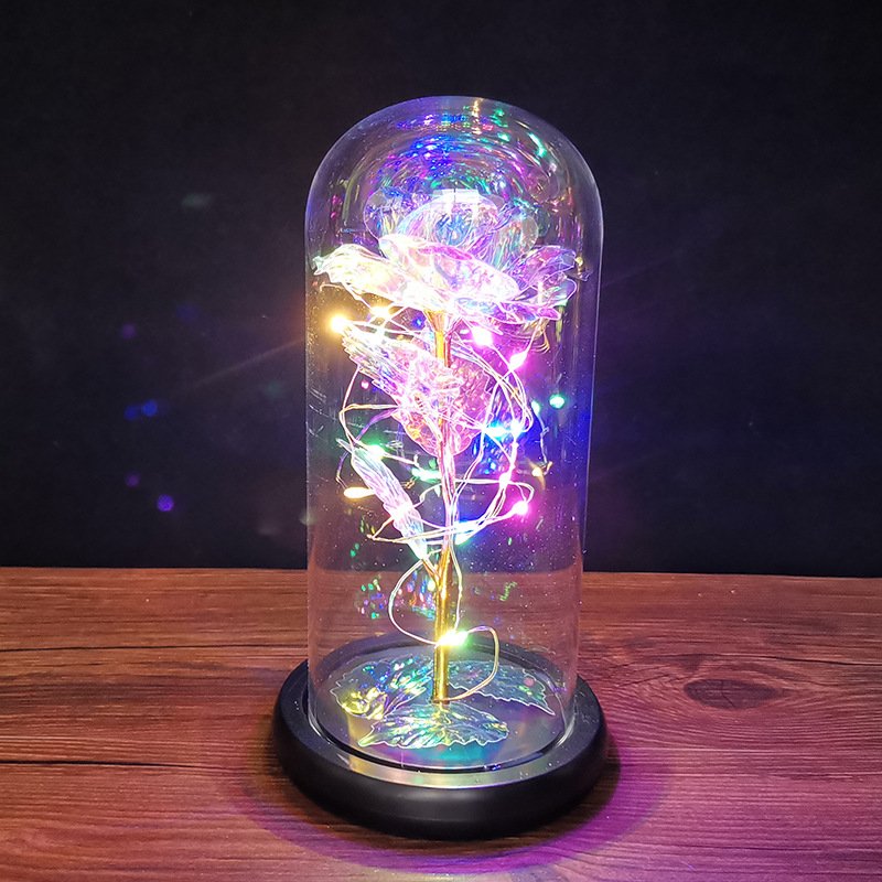 Hot sale Valentine's Mother's Day Gift led Artificial eternal rose preserved flower in glass vases