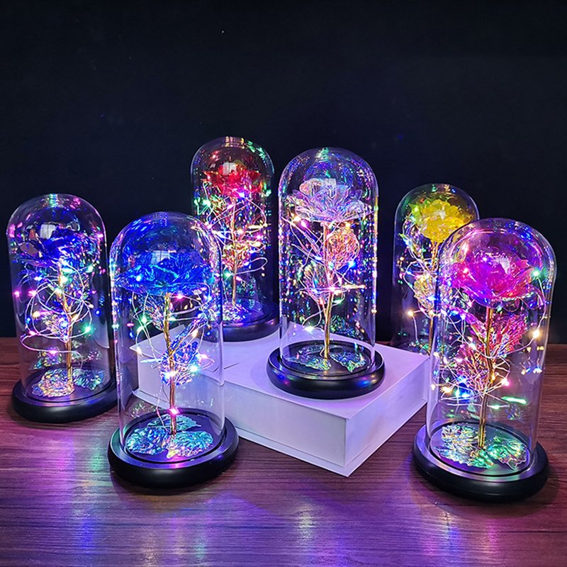 Hot sale Valentine's Mother's Day Gift led Artificial eternal rose preserved flower in glass vases