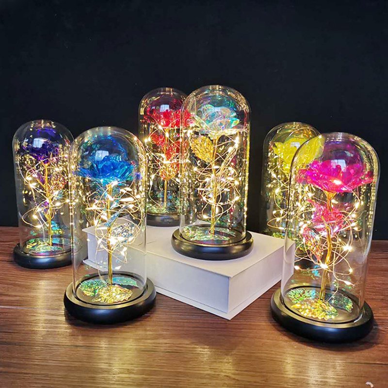 Hot sale Valentine's Mother's Day Gift led Artificial eternal rose preserved flower in glass vases