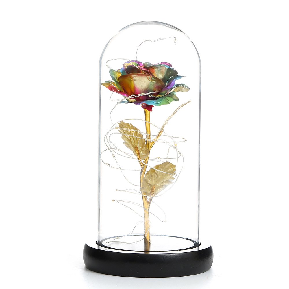 Gold foil flower glass cover Valentine's Day Christmas LED micro landscape ecological glass vase living room home decoration