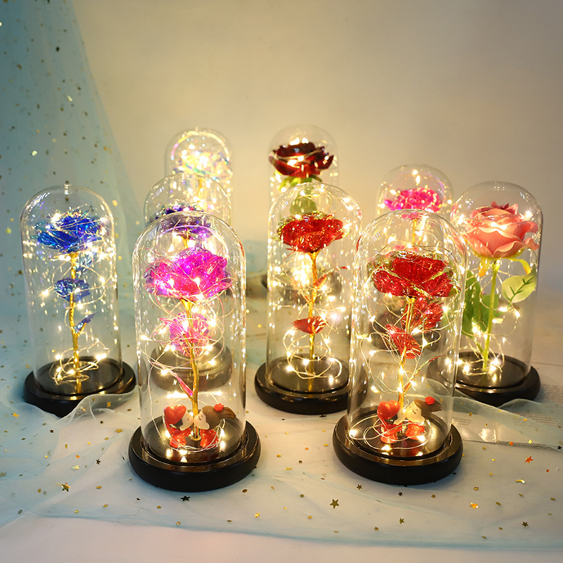 Gold foil flower glass cover Valentine's Day Christmas LED micro landscape ecological glass vase living room home decoration