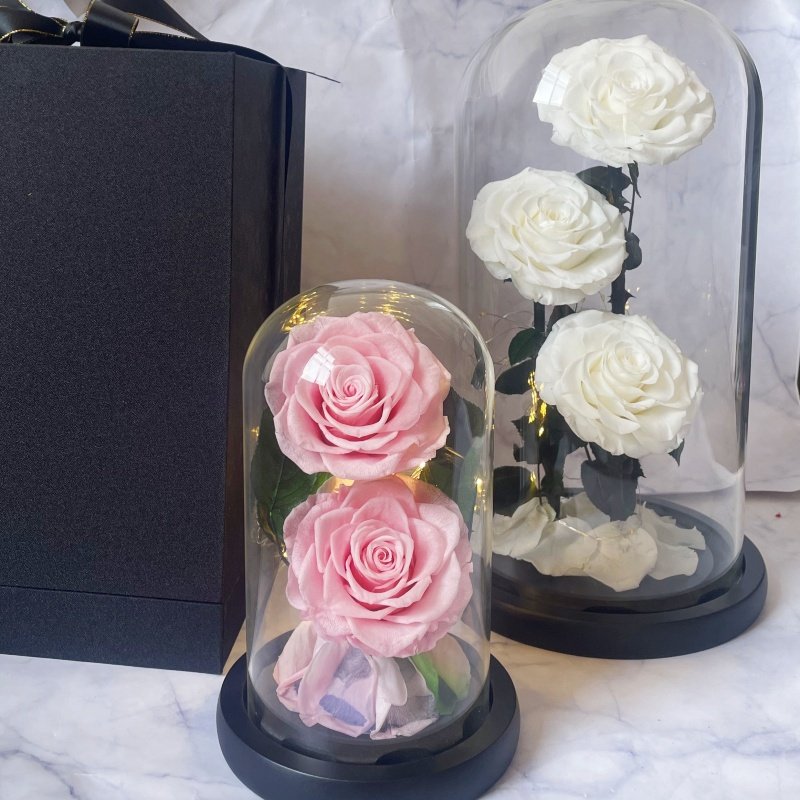 Amazon Hot Selling Preserved Rose in Glass Dome with Gift Box for Christmas Decor Everlasting Forever Eternal Rose