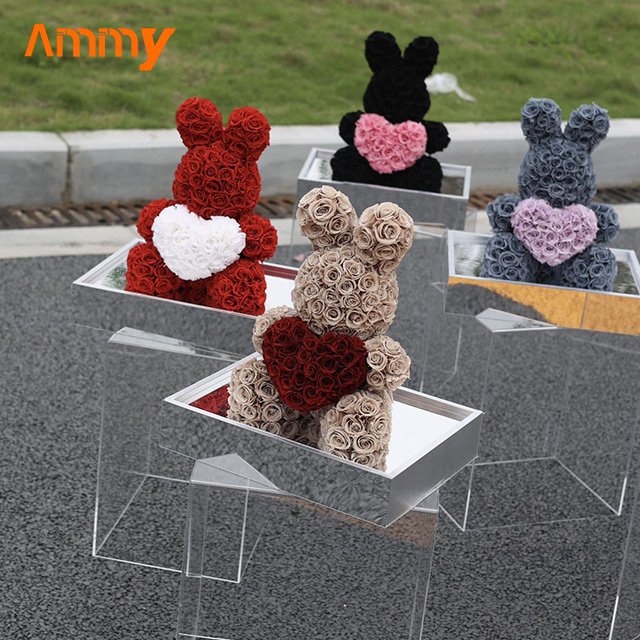 AM-PFE53A Ammy Preserved roses small teddy Bear Acrylic gift box Eternal flower Mirror rose Love rabbit home decor accessories