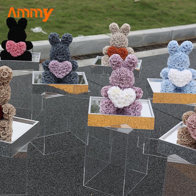 AM-PFE53A Ammy Preserved roses small teddy Bear Acrylic gift box Eternal flower Mirror rose Love rabbit home decor accessories