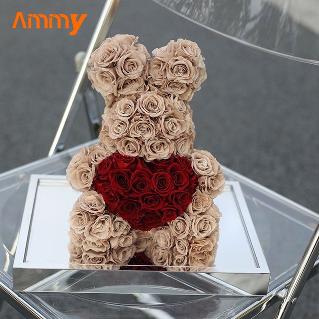 AM-PFE53A Ammy Preserved roses small teddy Bear Acrylic gift box Eternal flower Mirror rose Love rabbit home decor accessories