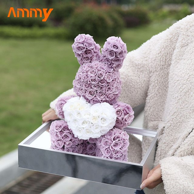 AM-PFE53A Ammy Preserved roses small teddy Bear Acrylic gift box Eternal flower Mirror rose Love rabbit home decor accessories