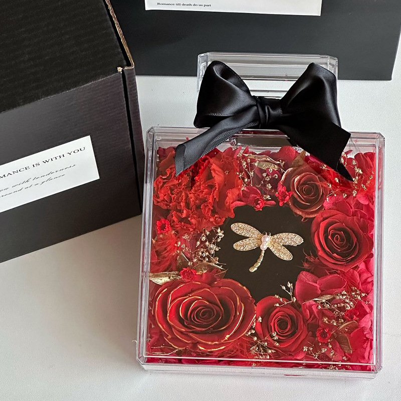 wholesale preserved rose flower gifts box perfume bottle material to make eternal flowers acrylic eternal flower