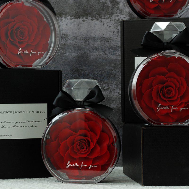 wholesale Home Decor Valenrtine Day Gift Handmade Preservation Roses with Long Stem Real Roses Preserved Flowers Perfume Bottle