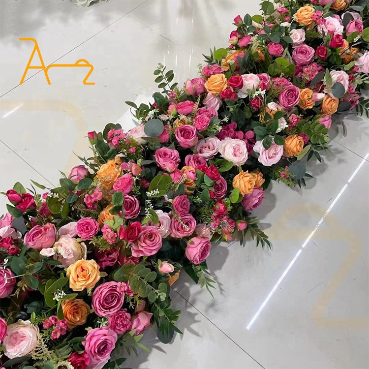 Wholesale wedding decoration floral centerpieces red white rose flowers row dining table arrangement artificial flower runner