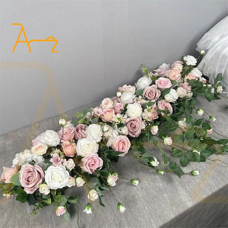 Wholesale wedding decoration floral centerpieces red white rose flowers row dining table arrangement artificial flower runner