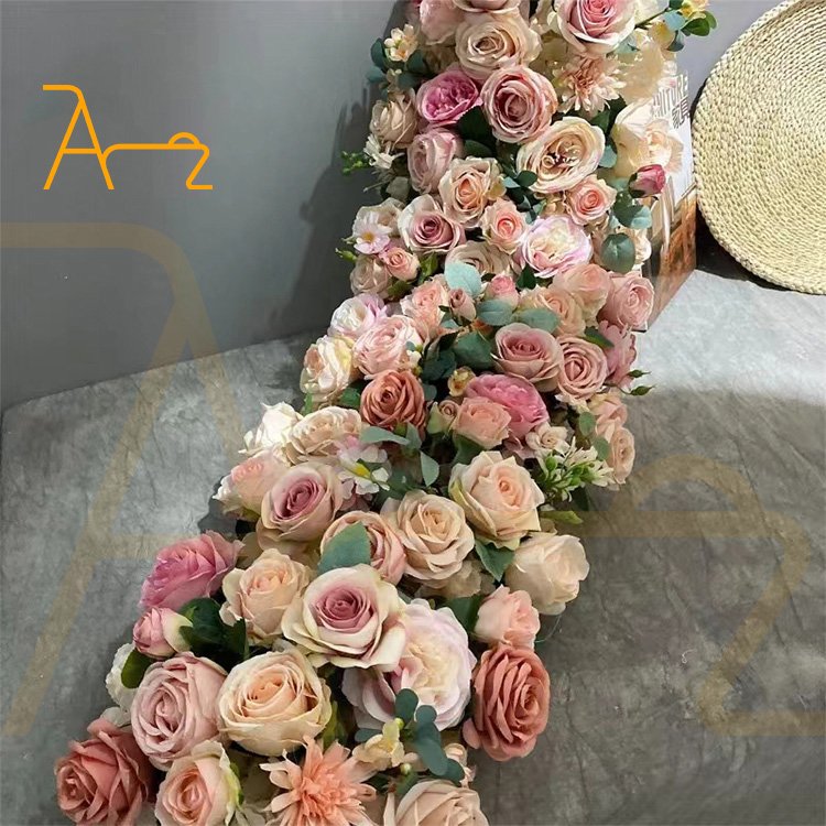 Wholesale wedding decoration floral centerpieces red white rose flowers row dining table arrangement artificial flower runner