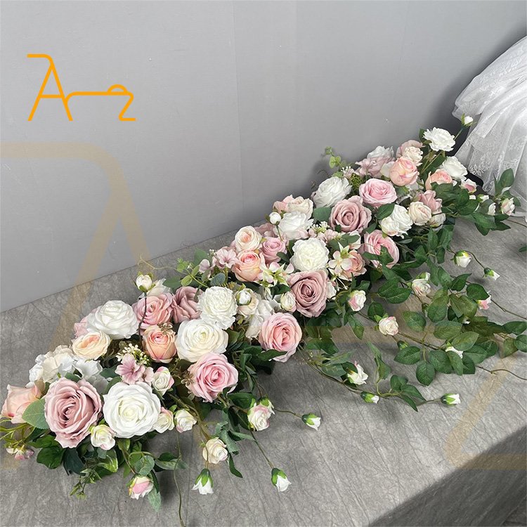 Wholesale wedding decoration floral centerpieces red white rose flowers row dining table arrangement artificial flower runner