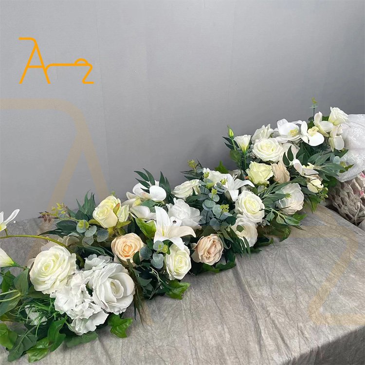 Wholesale wedding decoration floral centerpieces red white rose flowers row dining table arrangement artificial flower runner